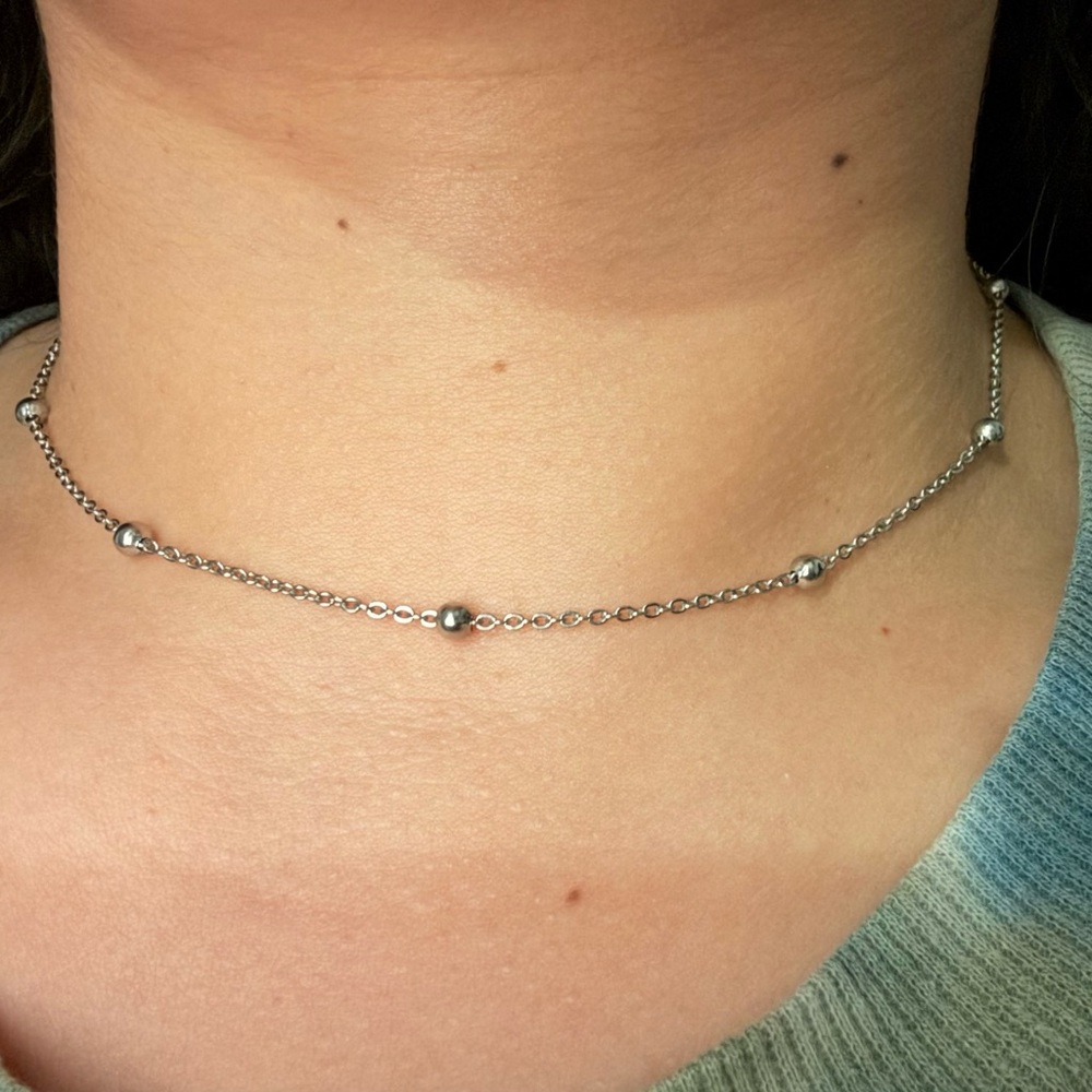 Elegant 925 Sterling Silver Satellite Curb Chain Necklace w/Dainty Beads